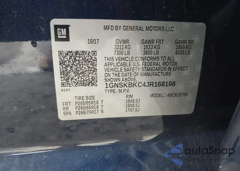 2018 Chevrolet Tahoe Lt from USA, damaged, VIN 1GNSKBKC4JR168198